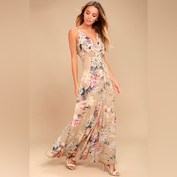 Lulus Dresses & Skirts - Something Just Like This Beige Floral Print Maxi Dress